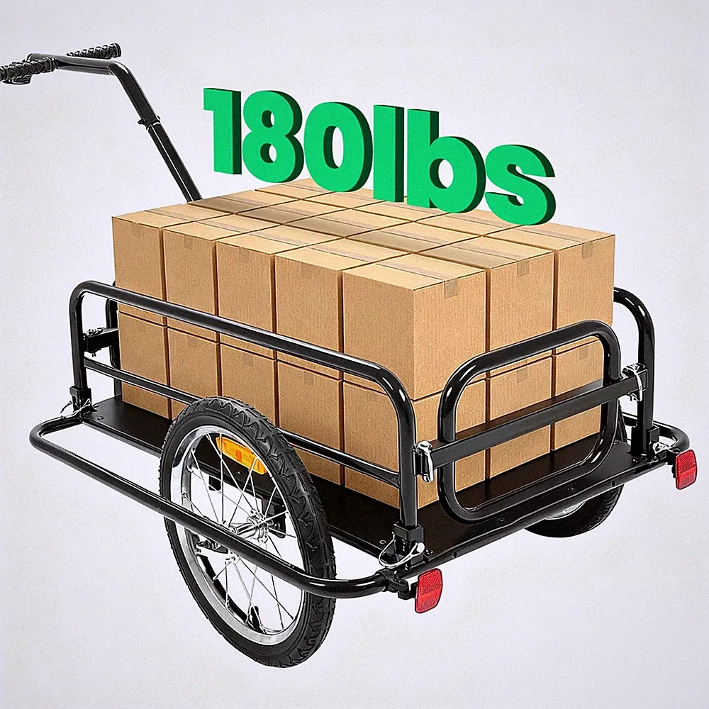180LBS Universal Black Steel Frame Foldable Bicycle Cargo Trailer with Hitch