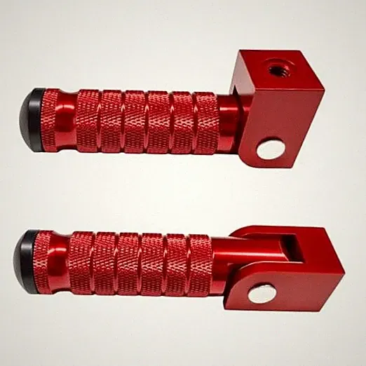 2 PCS M8 Motorcycle Foot Pegs, 90 Degree Foldable Aluminum Bicycle Rear Red