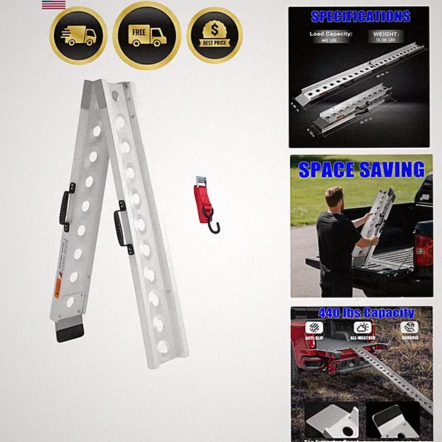 Aluminum Motorcycle Ramp, 440 lbs Capacity, 84.56" x 7.16" Folding Dirt Bike...