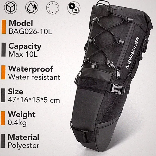 Bike Bag Waterproof 10L Large Capacity Bicycle Saddle Bag Cycling Foldable Tail