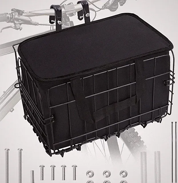 Bike Basket Foldable Bicycle Basket W/ Removable Liner Bag Large Quick Release