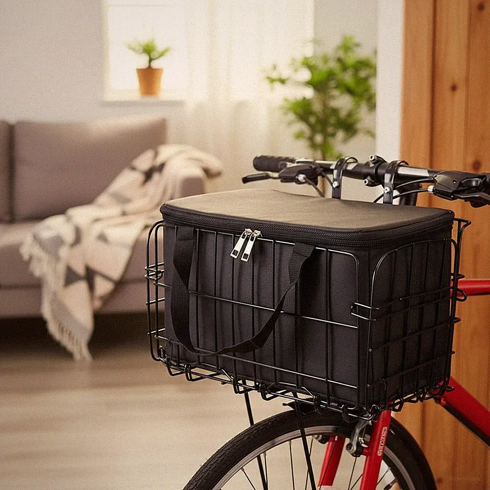 Bike Basket Front, Folding Bicycle Basket with Removable Liner Bag, Large Qui...