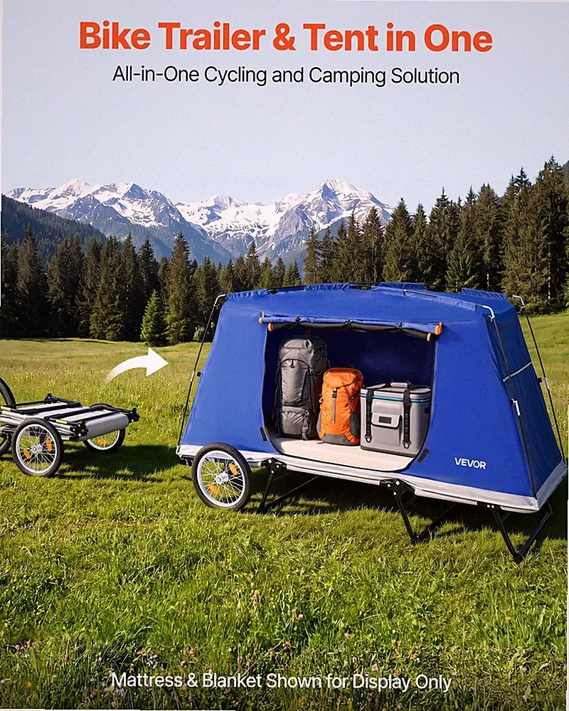 Bike Camper Trailer Tent Folding Bicycle Wagon w/ 16" Wheels 300 lb Load