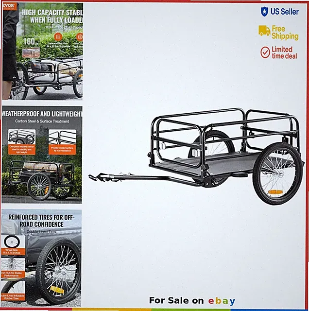Bike Cargo Trailer 160 lbs Load Capacity Heavy Duty Bicycle Wagon Cart Foldable