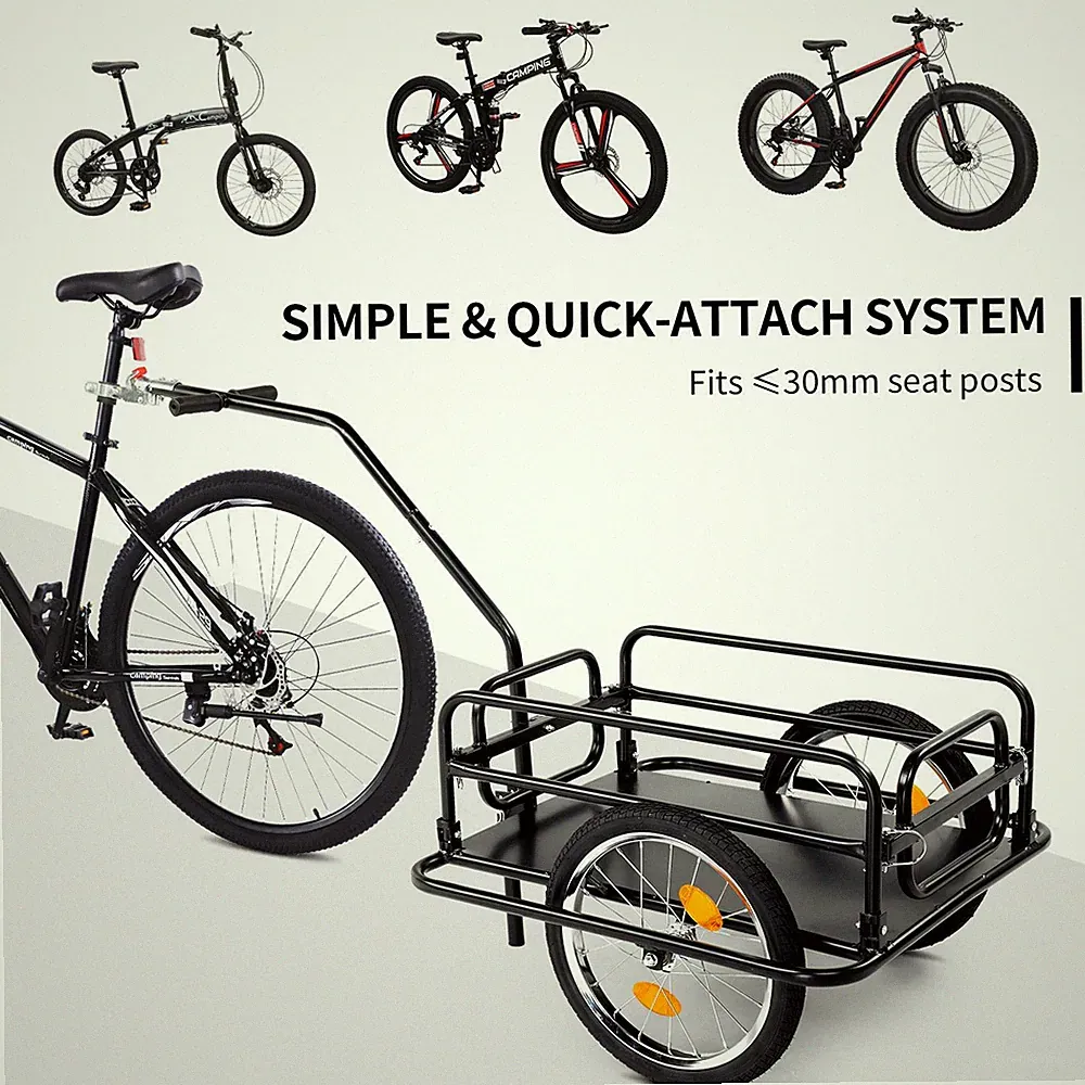 Bike Cargo Trailer Foldable Bicycle Cart Wagon Trailer Universal Hitch Black