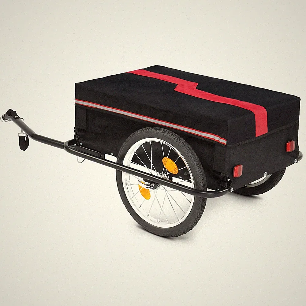 Bike Cargo Trailer, Foldable Bicycle Trailer, Luggage Wagon w/ Removable Cover