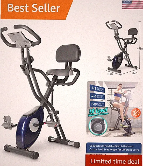 Bike Ultra-Quiet Folding Exercise Bike, Magnetic Upright Bicycle with Heart R...