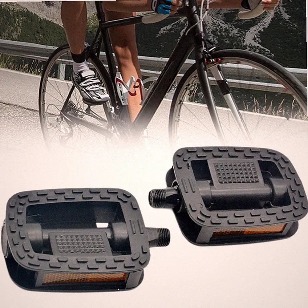Black Plastic Foldable Bicycle Pedals Set Anti Slip Universal Use