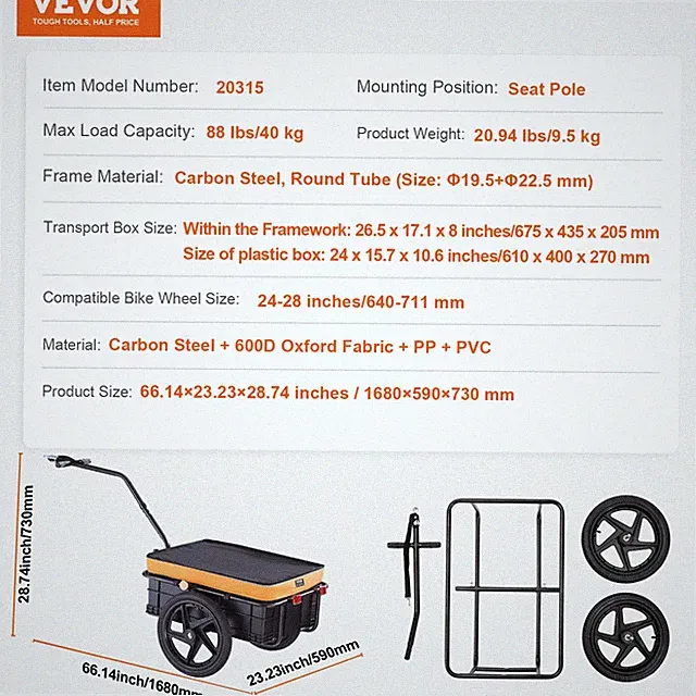 Succebuy 88Lbs Bike Cargo Trailer Bicycle Wagon Cart Foldable Storage with 16" W