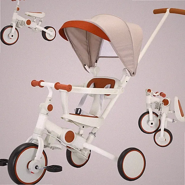 Toddler Push Foldable Tricycle with Canopy, 8 in 1 Balance Trike Baby Bike wi...