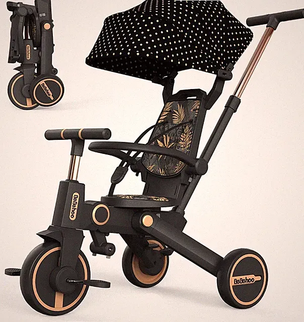 Tricycle Stroller Toddler Foldable Baby 7 in 1 Gold