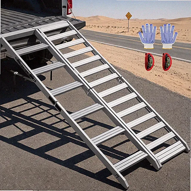 VNN Aluminum Motorcycle Ramp with Walking Step 1100 LBS Loading Ramp Slivery 1PC