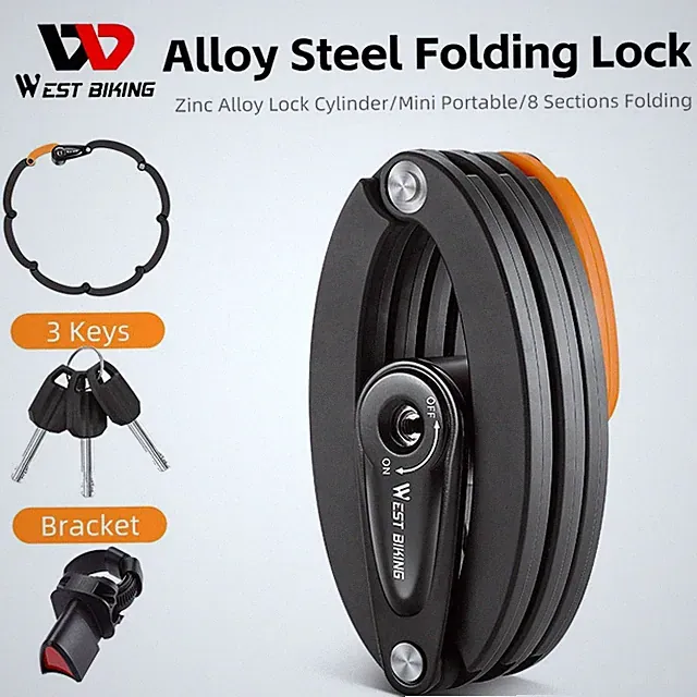 WEST BIKING Bicycle Folding Lock Anti-Theft Bike Chain Lock Portable Lock 3 Keys