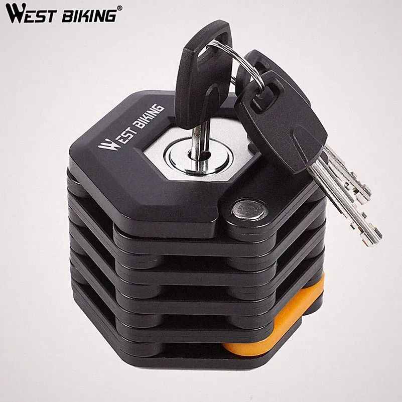 WEST BIKING Foldable Bike Chain Lock Bicycle Hamburger Lock with Keys Bracket