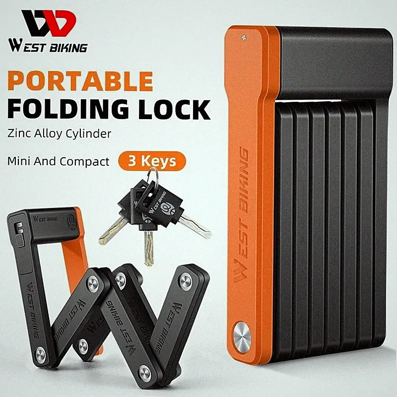 WEST BIKING Mini Bike Chain Lock Bicycle Foldable Lock Anti-theft Keys Bracket
